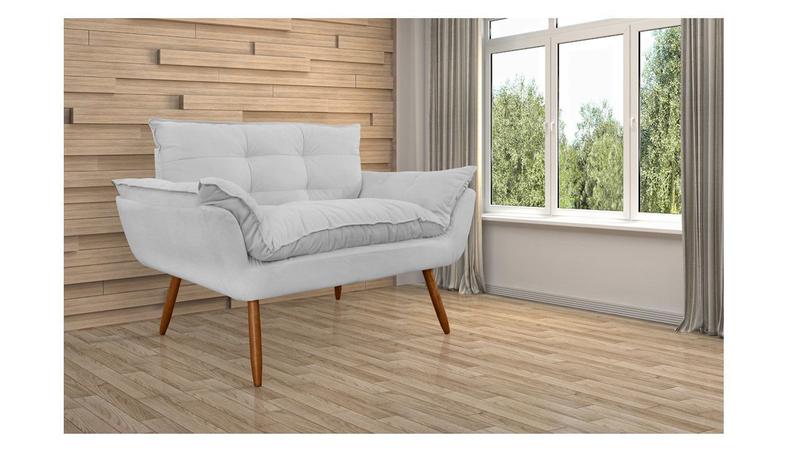 Imagem de Namoradeira Decorativa Opala Suede Composê Cerveja 2 Lugares Pés Madeira Mz Decor