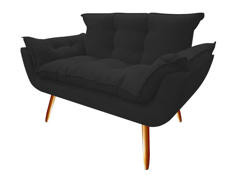 Imagem de Namoradeira Decorativa Opala Suede Preto 2 Lugares Pés Madeira Ms Decor