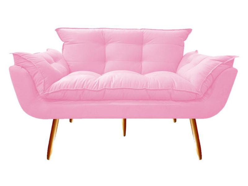 Imagem de Namoradeira Decorativa Opala Suede Rosa Bebê 2 Lugares Pés Madeira Mz Decor