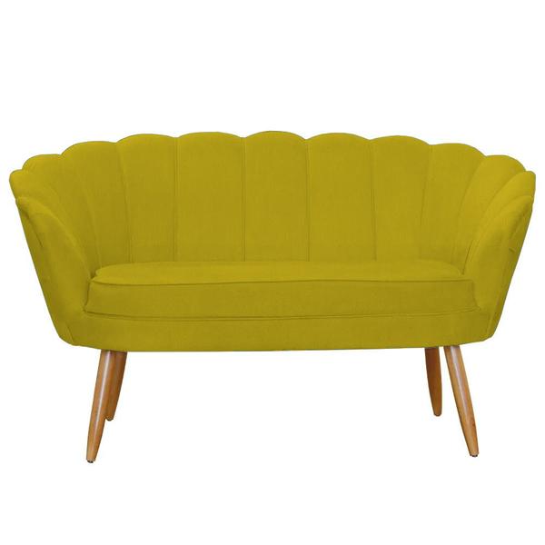 Imagem de Namoradeira Decorativa Pétala Sala de Estar Tecido Suede Amarelo Kimi Decor