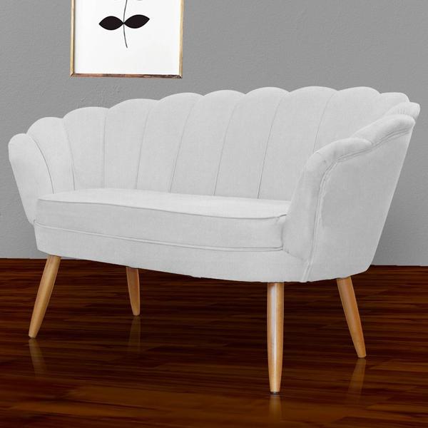 Imagem de Namoradeira Decorativa Pétala Suede Branco Pés Madeira Ms Decor