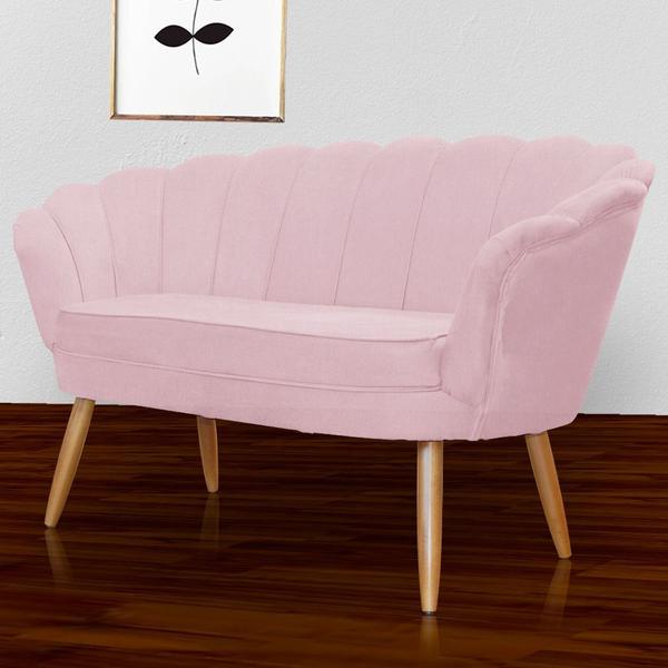 Imagem de Namoradeira Decorativa Pétala Suede Rosa Bebê Pés Madeira Ms Decor