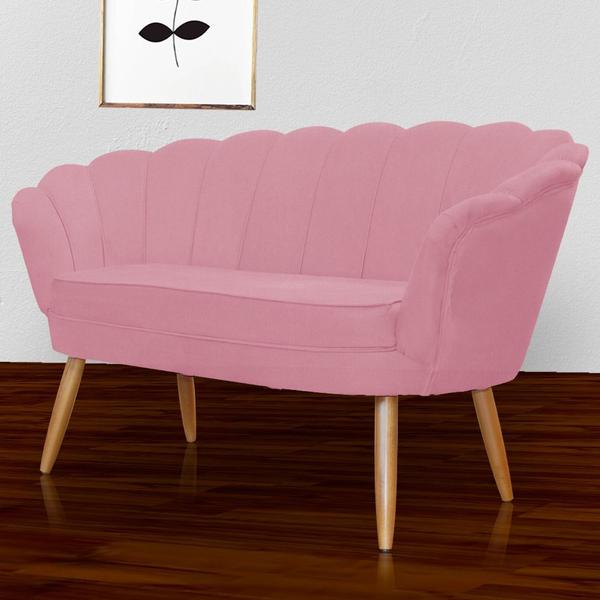 Imagem de Namoradeira Decorativa Pétala Suede Rosa Pés Madeira Mz Decor