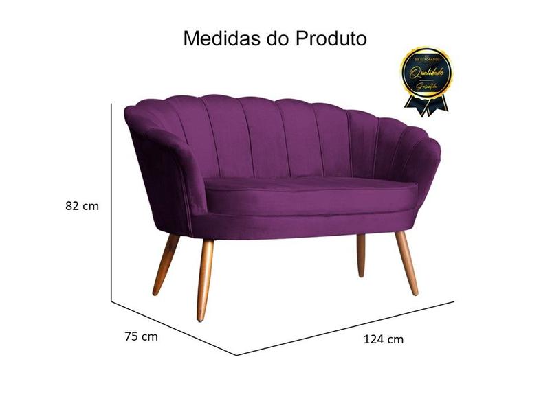 Imagem de Namoradeira Decorativa Pétala Veludo Roxo Pés Madeira Ms Decor