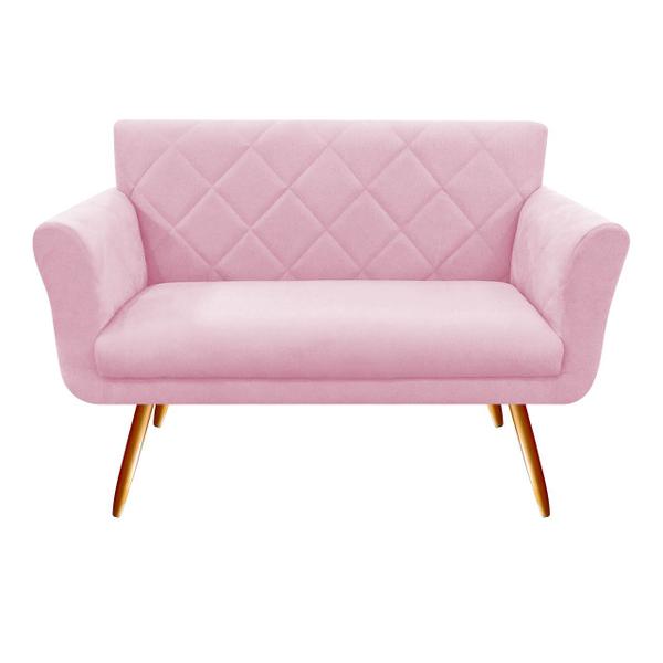 Imagem de Namoradeira Decorativa Sabrina Suede Rosa Bebê Pés Madeira Mz Decor