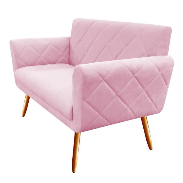 Imagem de Namoradeira Decorativa Sabrina Suede Rosa Bebê Pés Madeira Mz Decor