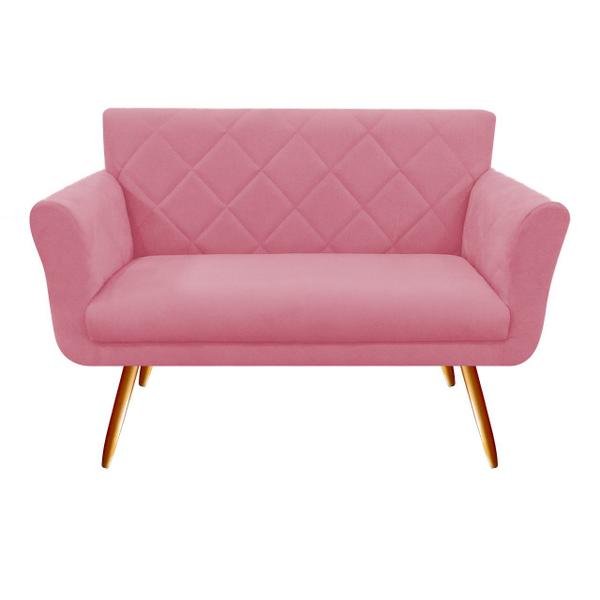 Imagem de Namoradeira Decorativa Sabrina Suede Rosa Pés Madeira Ms Decor