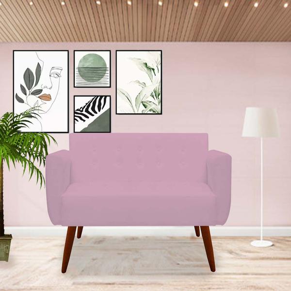 Imagem de Namoradeira Duda Pés Palito Suede Rosa Bebê - D'Classe Decor