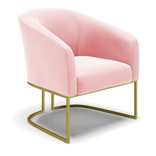 Imagem de Namoradeira E 2 Poltronas Base Industrial Dourado Stella Suede D03 - D'rossi Cor Rosa Bebê