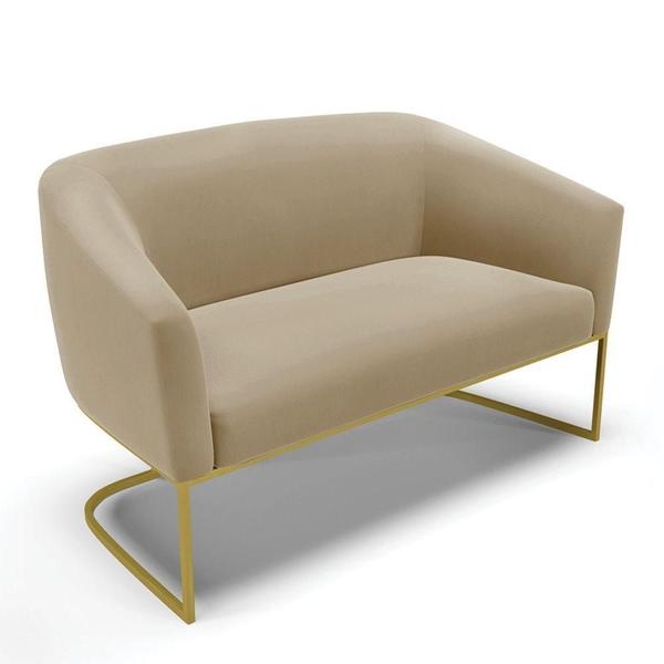 Imagem de Namoradeira E 2 Poltronas Base Industrial Dourado Stella Suede Marrom Rato D03 - D'rossi