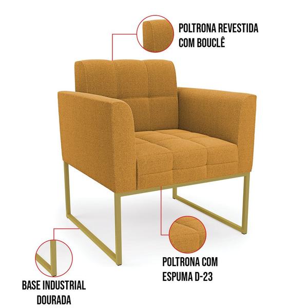 Imagem de Namoradeira e 2 Poltronas Industrial Dourado Elisa Bouclê D03 - D'Rossi