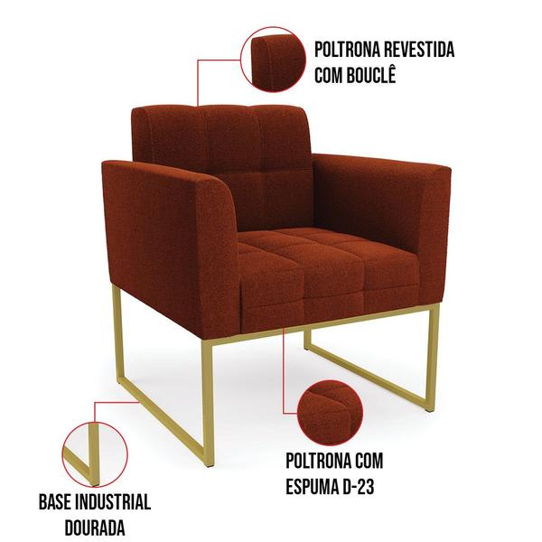 Imagem de Namoradeira e 2 Poltronas Industrial Dourado Elisa Bouclê Terra D03 - D'Rossi