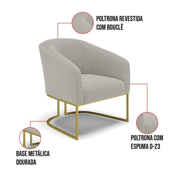 Imagem de Namoradeira e 2 Poltronas Industrial Dourado Stella Bouclê D03 - D'Rossi