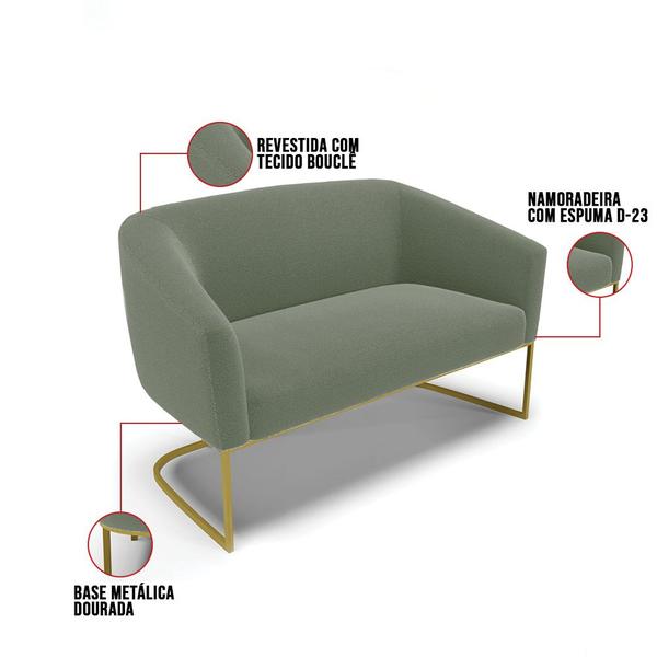 Imagem de Namoradeira e 2 Poltronas Industrial Dourado Stella Bouclê Verde Pistache D03 - D'Rossi