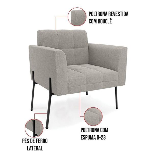 Imagem de Namoradeira E 2 Poltronas Pé De Ferro Pto Elisa Bouclê Cinza D03 - D'rossi