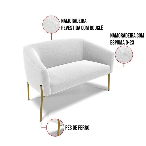 Imagem de Namoradeira E 2 Poltronas Pé Ferro Dourado Stella Bouclê D03 - D'rossi Cor Off White