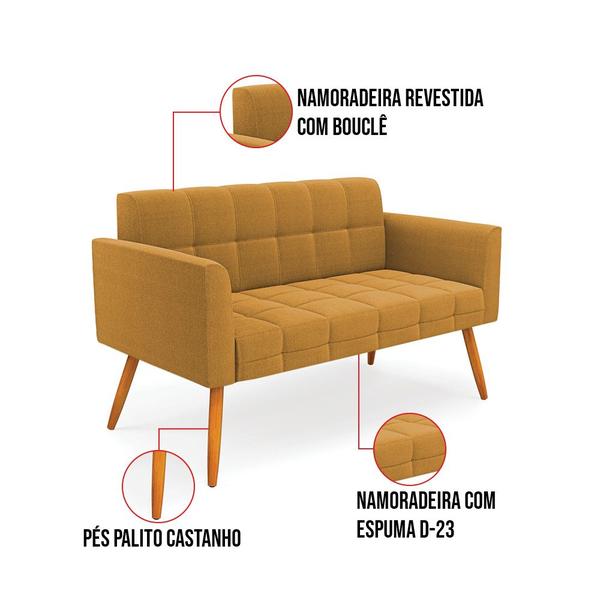 Imagem de Namoradeira e 2 Poltronas Pé Palito Castanho Elisa Bouclê D03 - D'Rossi