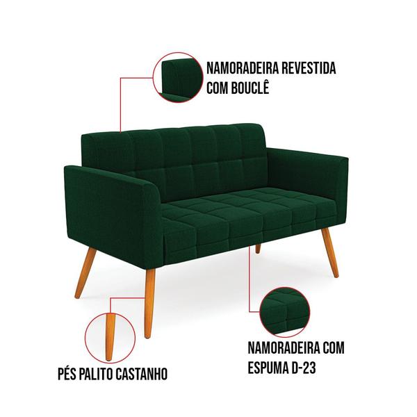 Imagem de Namoradeira e 2 Poltronas Pé Palito Castanho Elisa Bouclê Verde D03 - D'Rossi