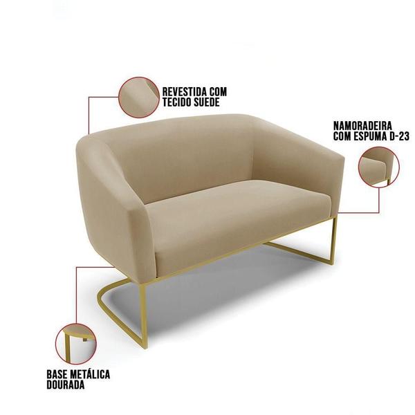 Imagem de Namoradeira E Poltrona Base Industrial Dourado Stella Suede D03 - D'rossi Cor Marrom Rato