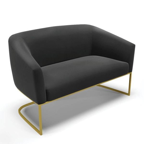 Imagem de Namoradeira E Poltrona Base Industrial Dourado Stella Suede Preto D03 - D'rossi