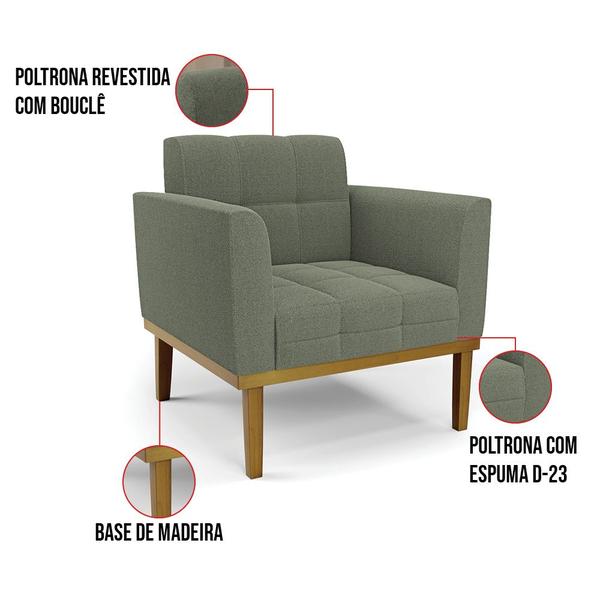 Imagem de Namoradeira e Poltrona Base Madeira Fixa Cast Elisa Bouclê Verde Pistache D03 - D'Rossi