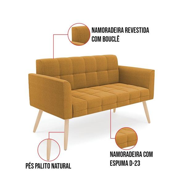 Imagem de Namoradeira e Poltrona Pé Palito Natural Elisa Bouclê Mostarda D03 - D'Rossi