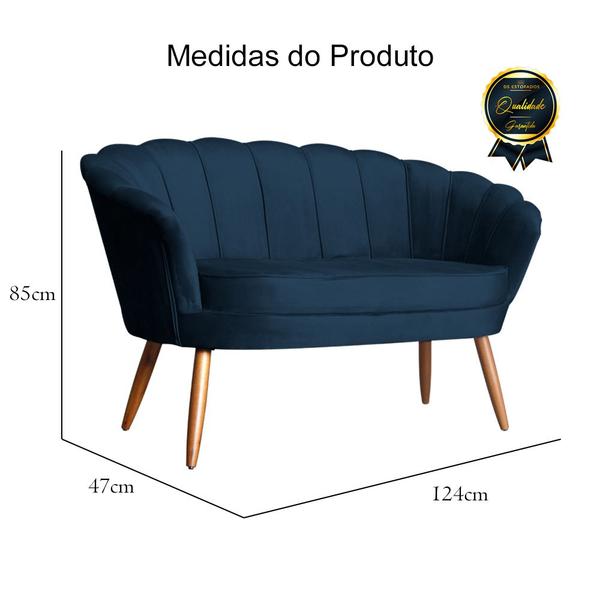 Imagem de Namoradeira Estofada 2 Lugares Para Sala Comercial Pétala Veludo Azul Marinho - DL Decor