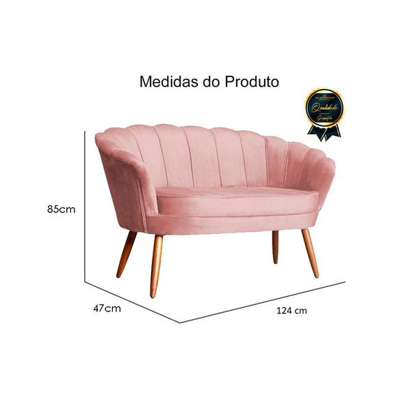 Imagem de Namoradeira Estofada 2 Lugares Para Sala Comercial Pétala Veludo Rosa Nude - DL Decor