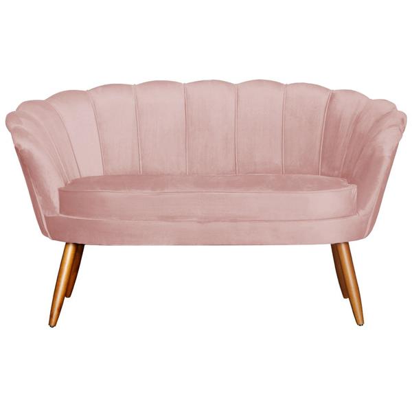 Imagem de Namoradeira Estofada 2 Lugares Para Sala Comercial Pétala Veludo Rosa Nude - LM DECOR