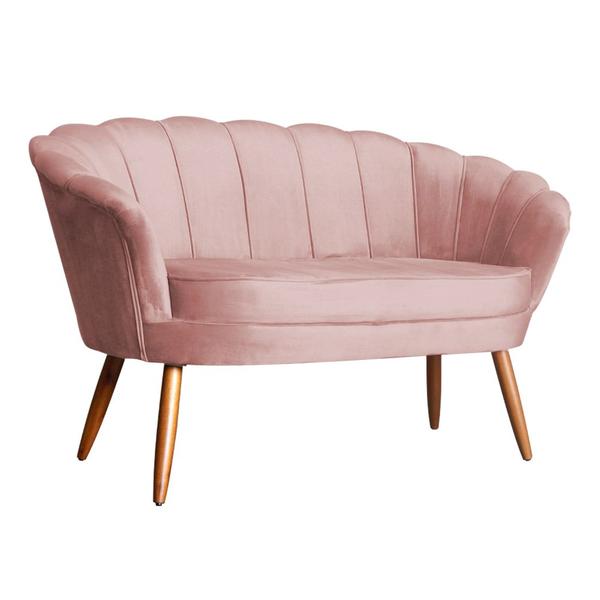 Imagem de Namoradeira Estofada 2 Lugares Para Sala Comercial Pétala Veludo Rosa Nude - LM DECOR