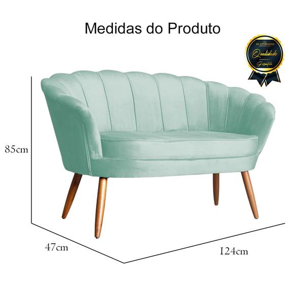 Imagem de Namoradeira Estofada 2 Lugares Para Sala Comercial Pétala Veludo Verde Chá - LM DECOR