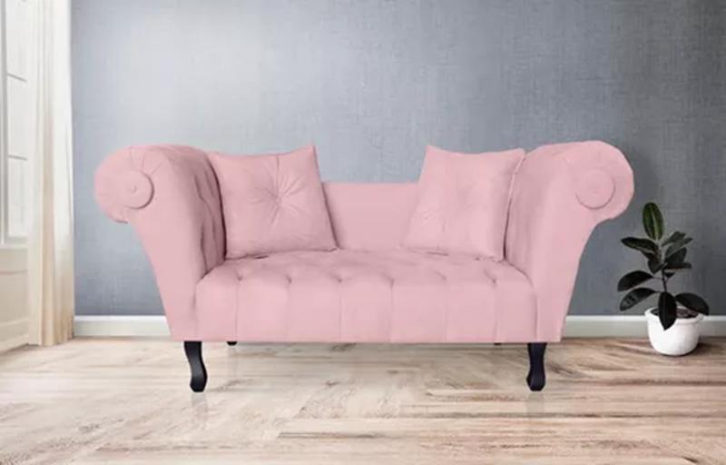 Imagem de Namoradeira Estofada Para Salão de Beleza Dubai Suede Rosa Bebe - LM DECOR