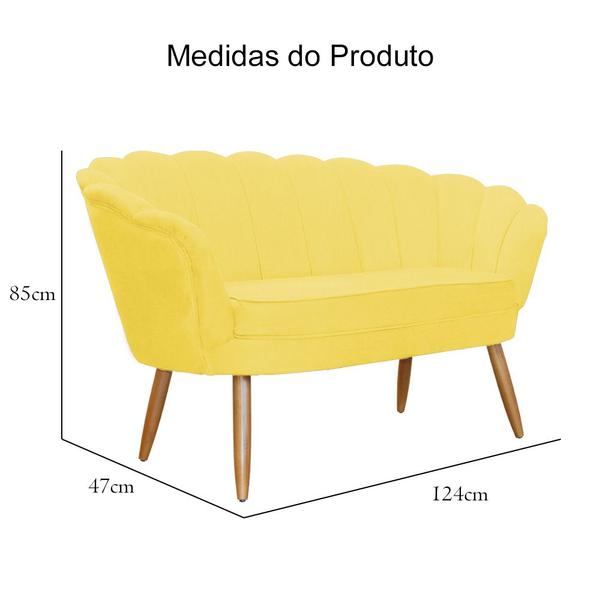 Imagem de Namoradeira Estofada Pés Palito Para Sala de Estar Pétala Suede Amarelo - LM DECOR