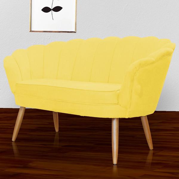 Imagem de Namoradeira Estofada Pés Palito Para Sala de Estar Pétala Suede Amarelo - LM DECOR