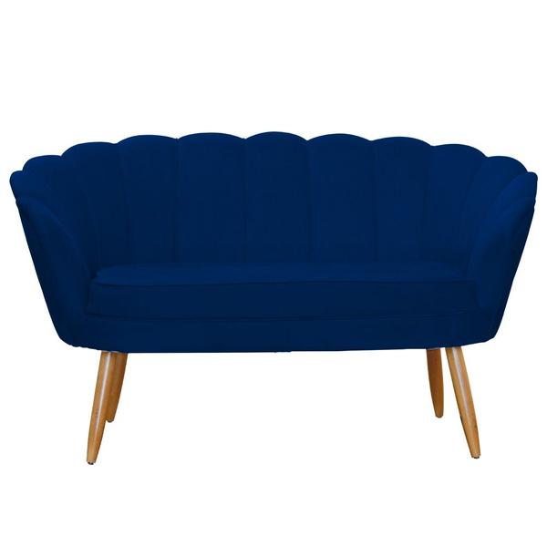 Imagem de Namoradeira Estofada Pés Palito Para Sala de Estar Pétala Suede Azul Marinho - LM DECOR