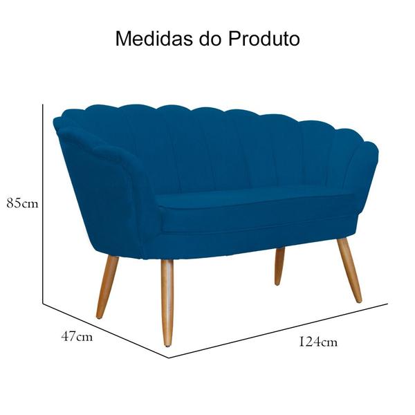 Imagem de Namoradeira Estofada Pés Palito Para Sala de Estar Pétala Suede Azul Royal - LM DECOR