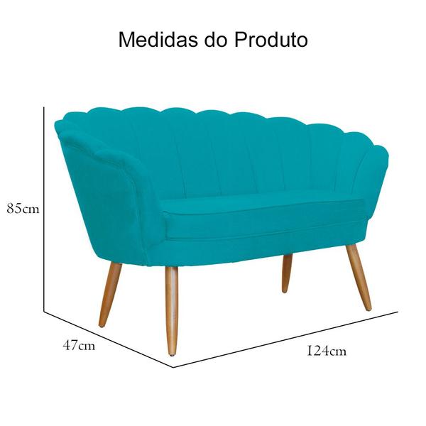 Imagem de Namoradeira Estofada Pés Palito Para Sala de Estar Pétala Suede Azul Turquesa - DL Decor