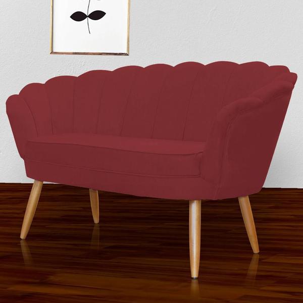 Imagem de Namoradeira Estofada Pés Palito Para Sala de Estar Pétala Suede Vermelho Bordo - DL Decor