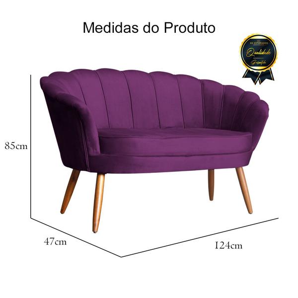 Imagem de Namoradeira Estofada Pés Palito Para Sala de Estar Pétala Veludo Roxo - LM DECOR