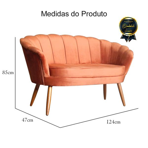 Imagem de Namoradeira Estofada Pés Palito Para Sala de Estar Pétala Veludo Terracota - DL Decor