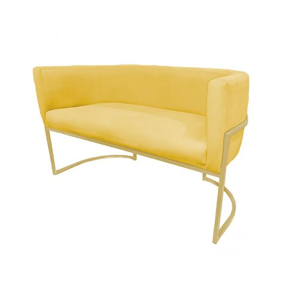 Imagem de Namoradeira Luana Base Metálica Dourada Suede Amarelo - Vallisa Decor