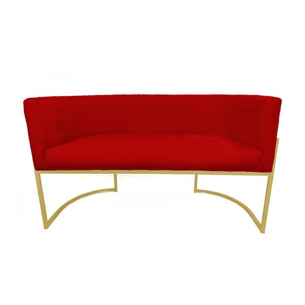 Imagem de Namoradeira Luana Base Metálica Dourada Suede Vermelho - Vallisa Decor