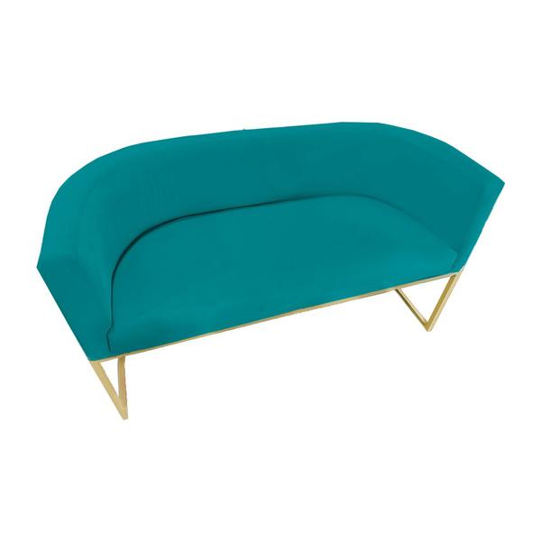 Imagem de Namoradeira Luana Suede Azul Turquesa  Base Metálica Dourada - Belliv Decor