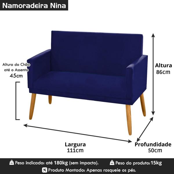 Imagem de Namoradeira Nina Decorativa 2 Lugares Suede Azul Marinho