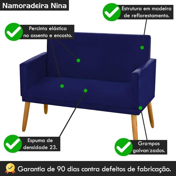 Imagem de Namoradeira Nina Decorativa 2 Lugares Suede Azul Marinho