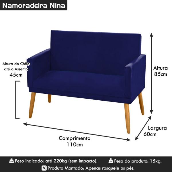 Imagem de Namoradeira Nina Decorativa 2 Lugares Suede Azul Marinho