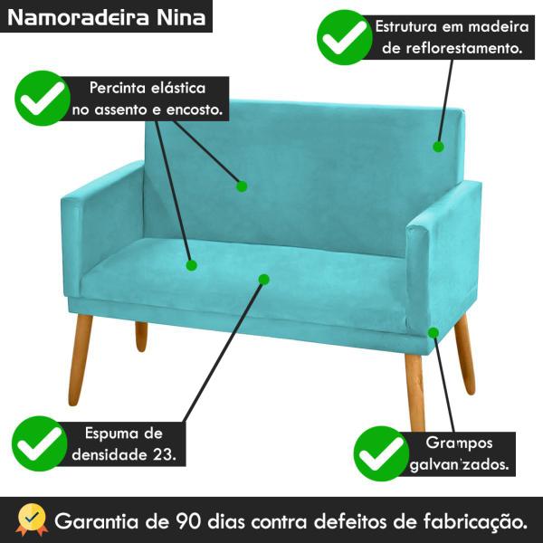 Imagem de Namoradeira Nina Decorativa 2 Lugares Suede Azul Tiffany