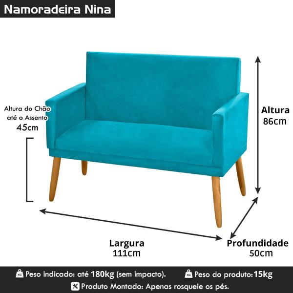 Imagem de Namoradeira Nina Decorativa 2 Lugares Suede Azul Turquesa