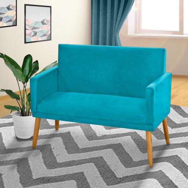 Imagem de Namoradeira Nina Decorativa 2 Lugares Suede Azul Turquesa