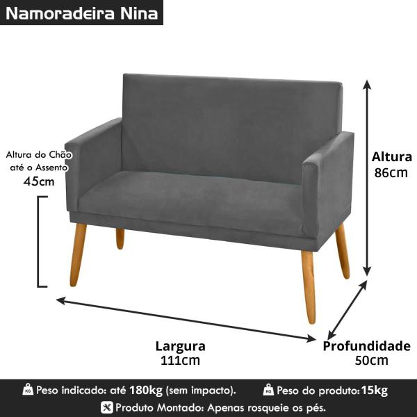 Imagem de Namoradeira Nina Decorativa 2 Lugares Suede Cinza Grafite